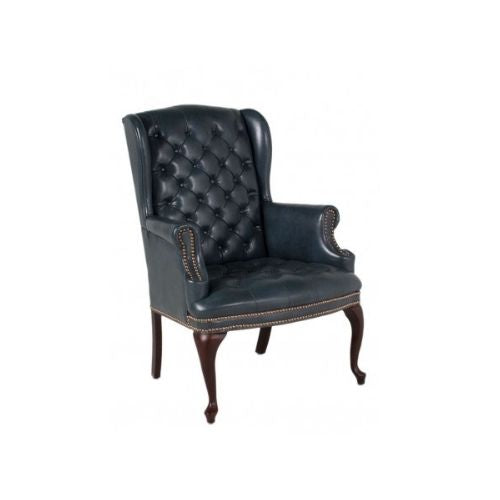 Blue Vinyl Wing Back Chair