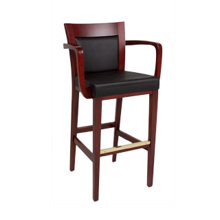 Mahogany Stool w/ Arms - Black Leather