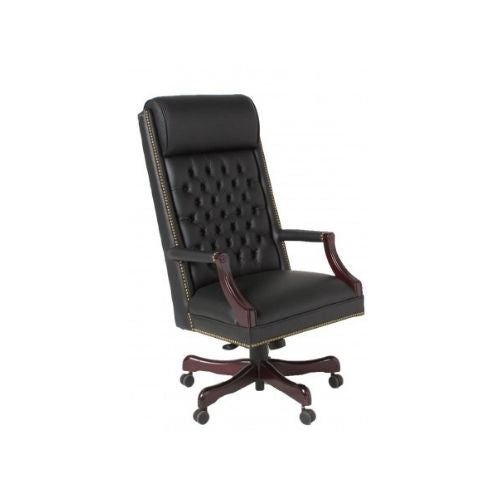 Black Leather Tufted High Back Chair