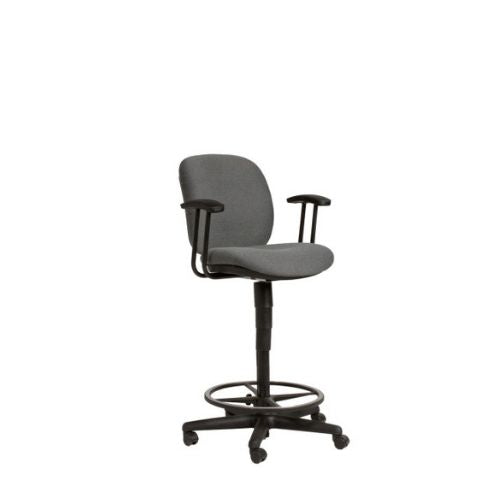 Grey Fabric Open Arm Drafting Stool