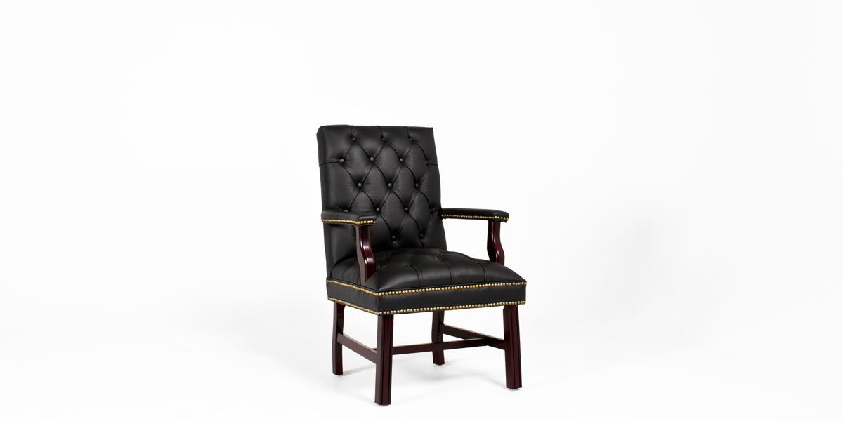 Tufted Black Vinyl Guest Armchair