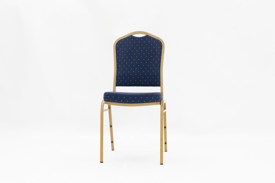 Blue Fabric Banquet Chair - Gold Frame