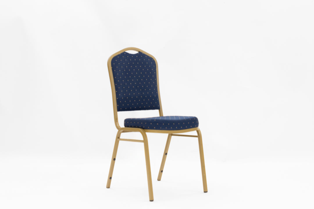 Blue Fabric Banquet Chair - Gold Frame