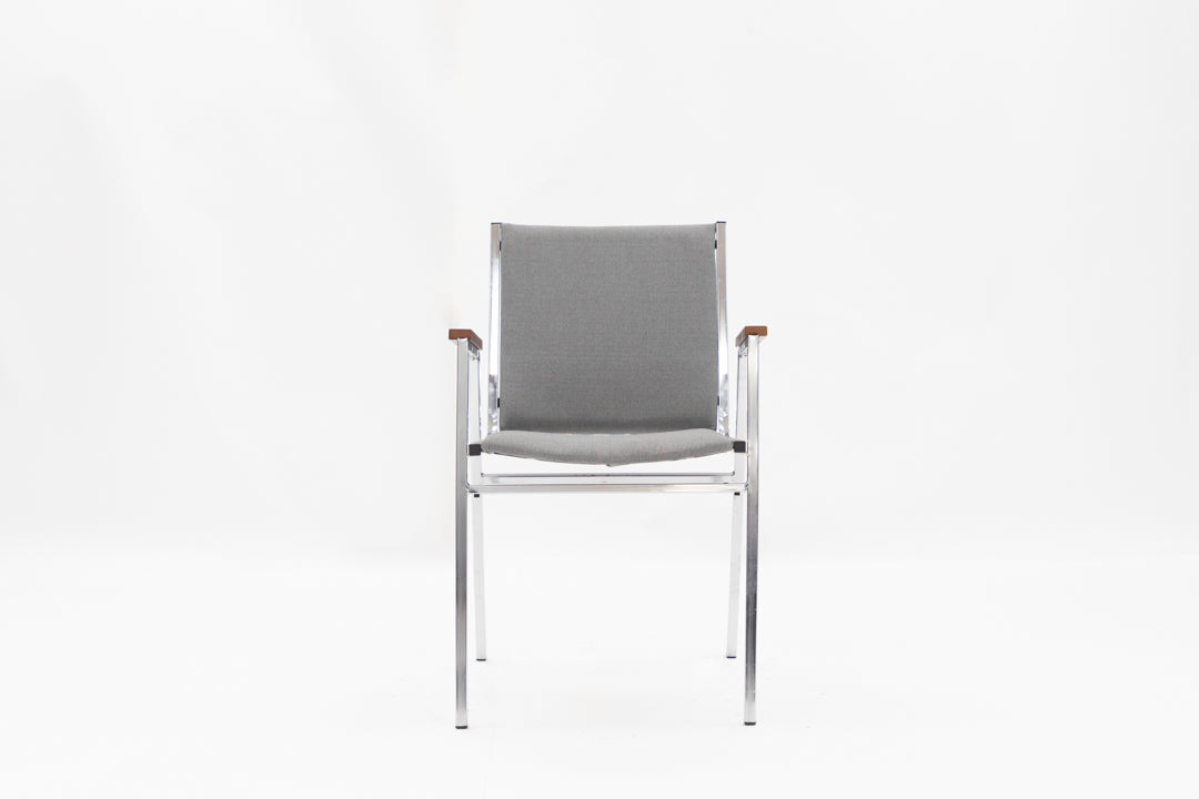 Grey Fabric Stack Chair - Wood Armrests