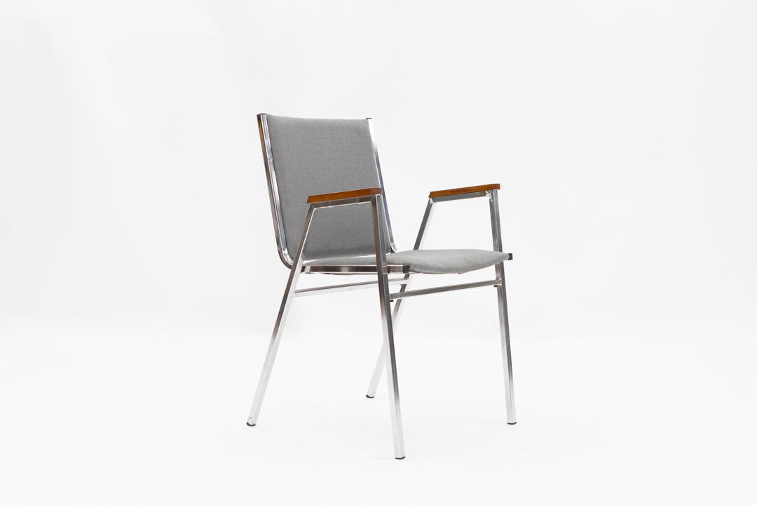 Grey Fabric Stack Chair - Wood Armrests