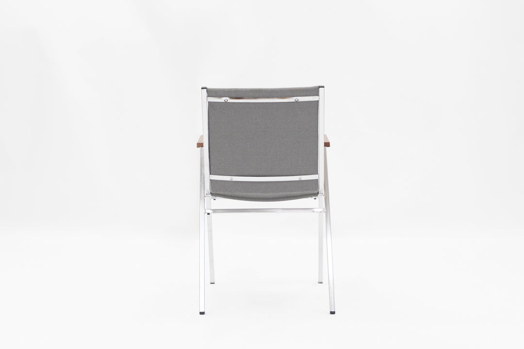 Grey Fabric Stack Chair - Wood Armrests