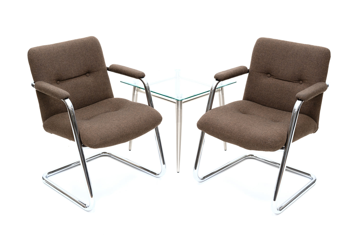 Brown Fabric Arm Chair with Chrome Frame