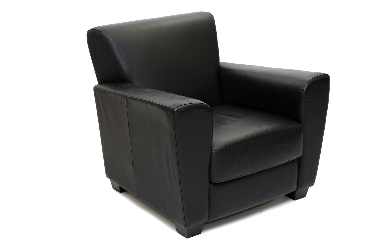 36"W Black Leather Track Arm Club Chair