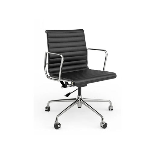 Black Leather Mid Back Chair - Eames Style