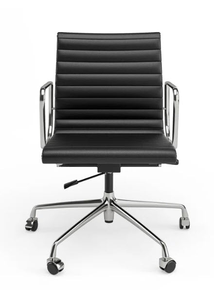 Black Leather Mid Back Chair - Eames Style