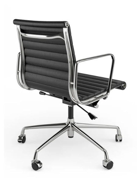 Black Leather Mid Back Chair - Eames Style