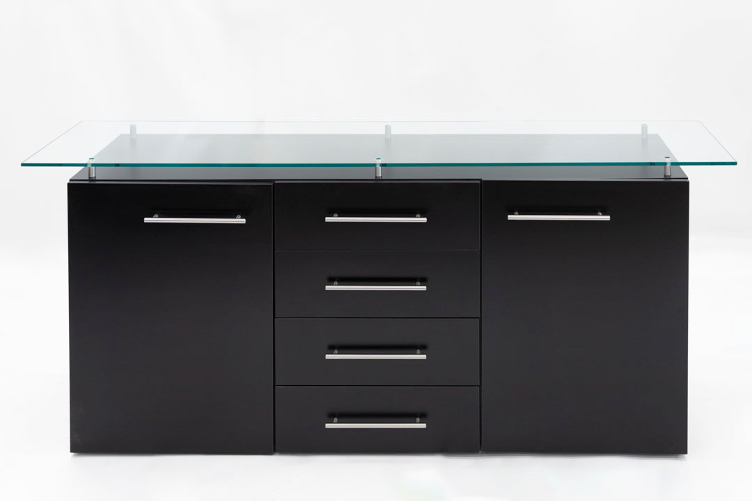 72" Credenza- Black w/ Glass Top