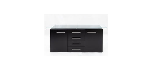 72" Credenza- Black w/ Glass Top