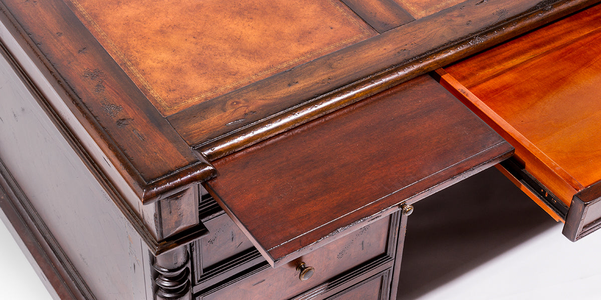 74" Mahogany Desk with Inlay