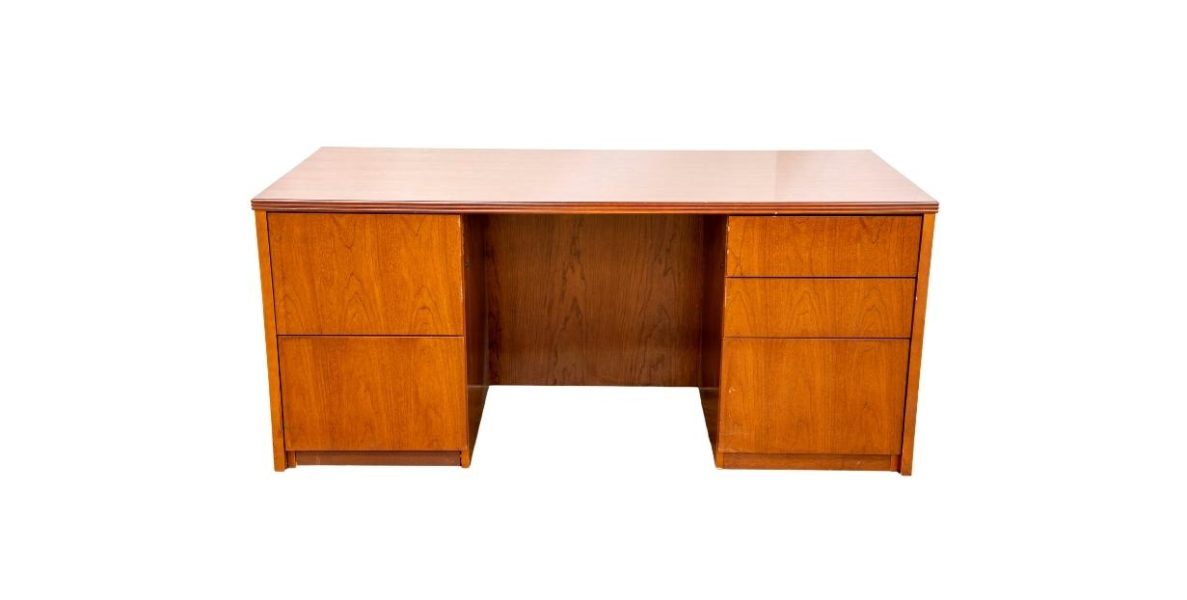 60" Cherry 5 Drawer Double Pedestal Desk