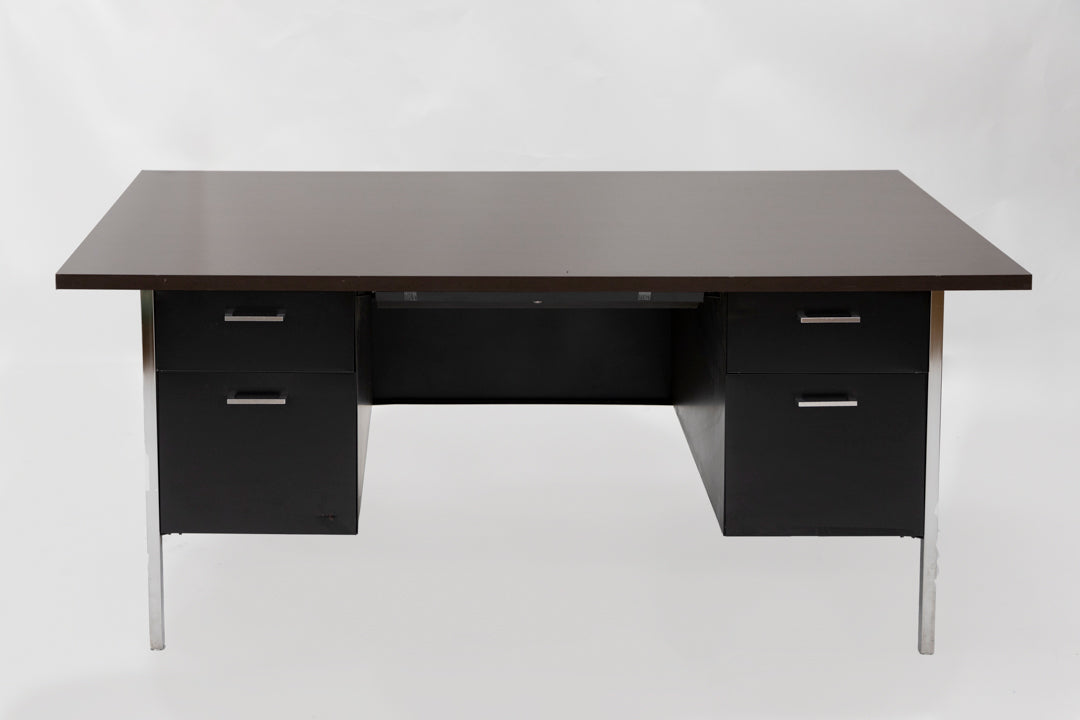 72" Black Metal desk with Mahogany Top