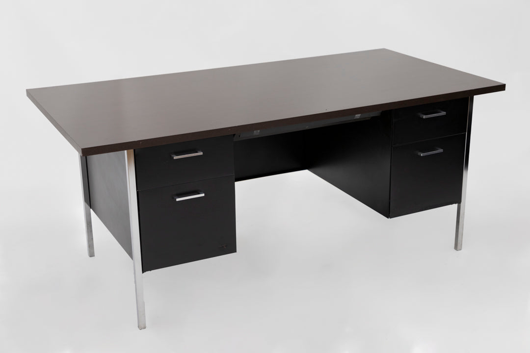 72" Black Metal desk with Mahogany Top