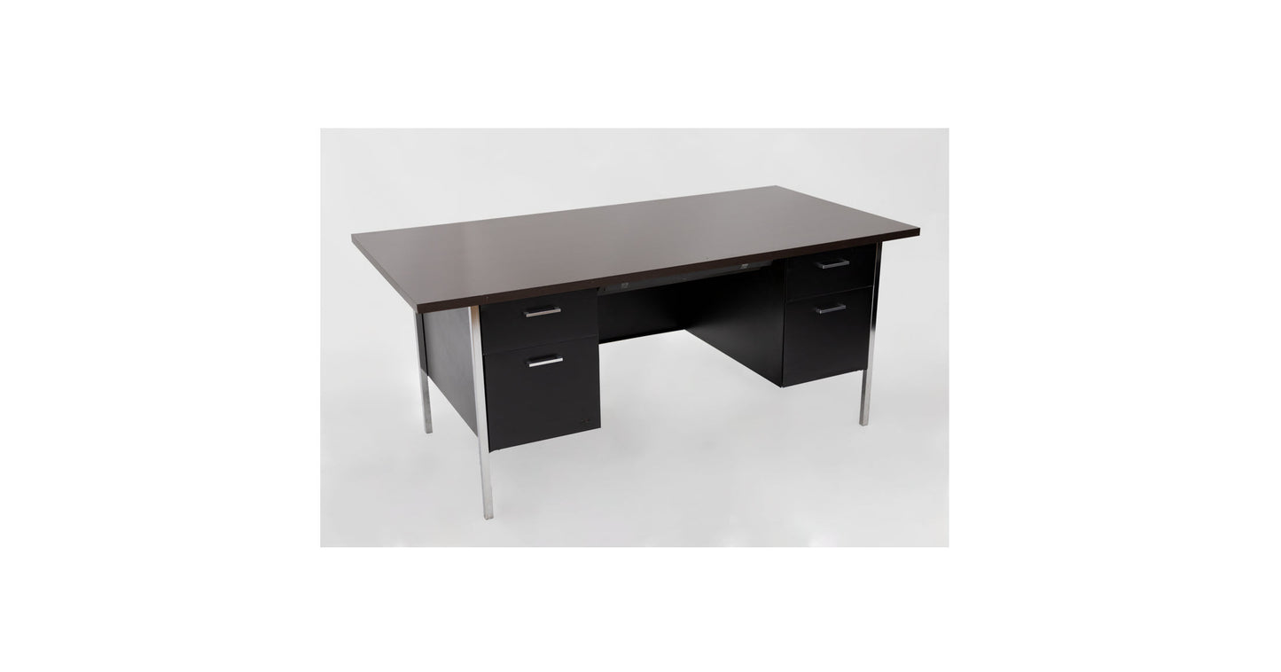 72" Black Metal desk with Mahogany Top