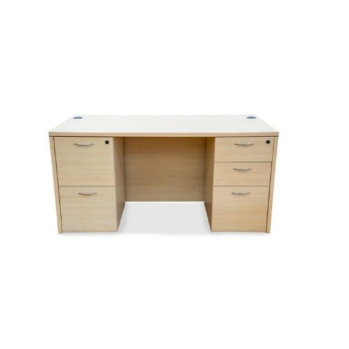 60" Maple 5 Drawer Double Pedestal Desk