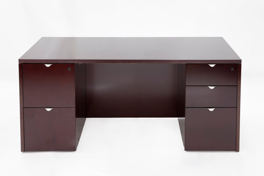 66" Double Ped Desk - Mahogany