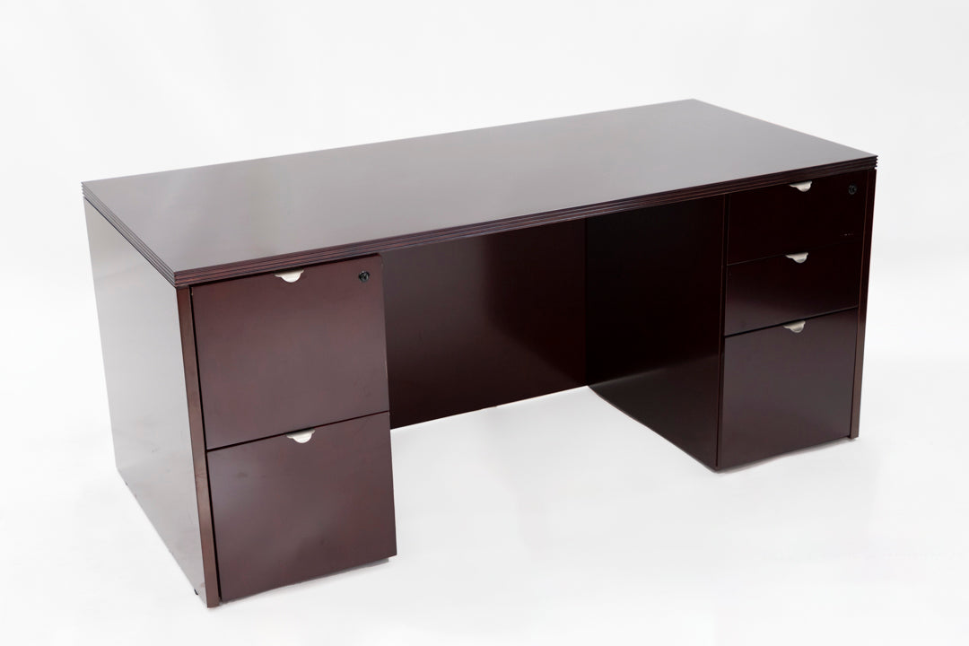 66" Double Ped Desk - Mahogany