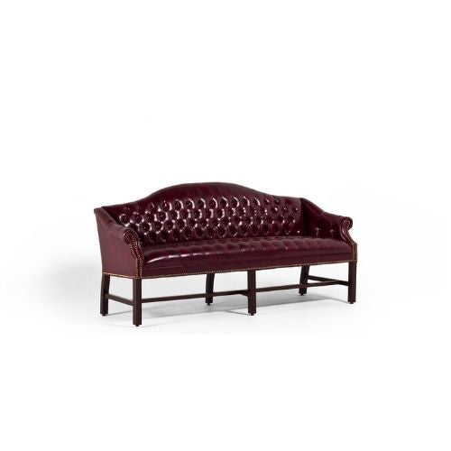 81"W Oxblood Camel Back Sofa