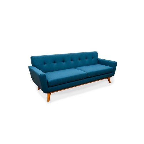 90.5"W Blue Fabric Sofa