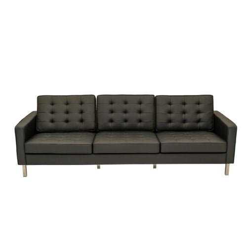 91"W Black Vegan Leather Sofa