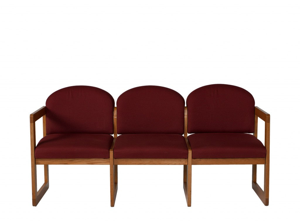 Burgundy Fabric Tandem 3- Seater