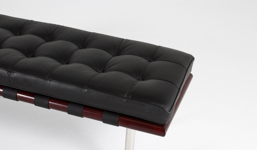 52"W Black Leather Barcelona Bench