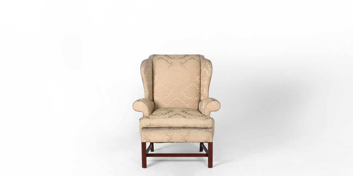 Cream Embossed Fabric Wing Chair