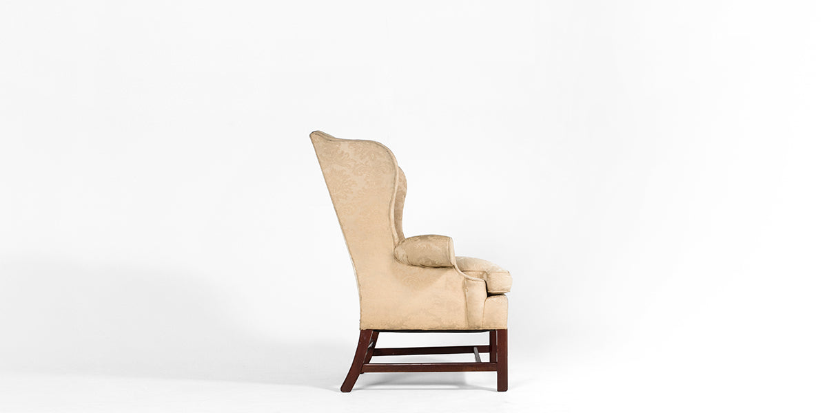 Cream Embossed Fabric Wing Chair