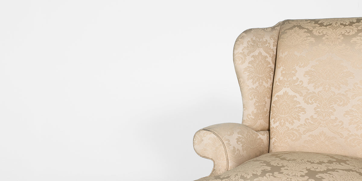 Cream Embossed Fabric Wing Chair