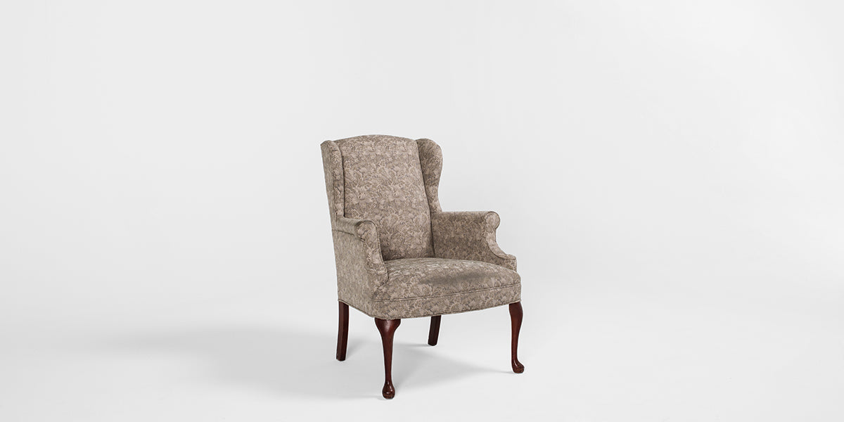 Beige Fabric Wing Back Chair