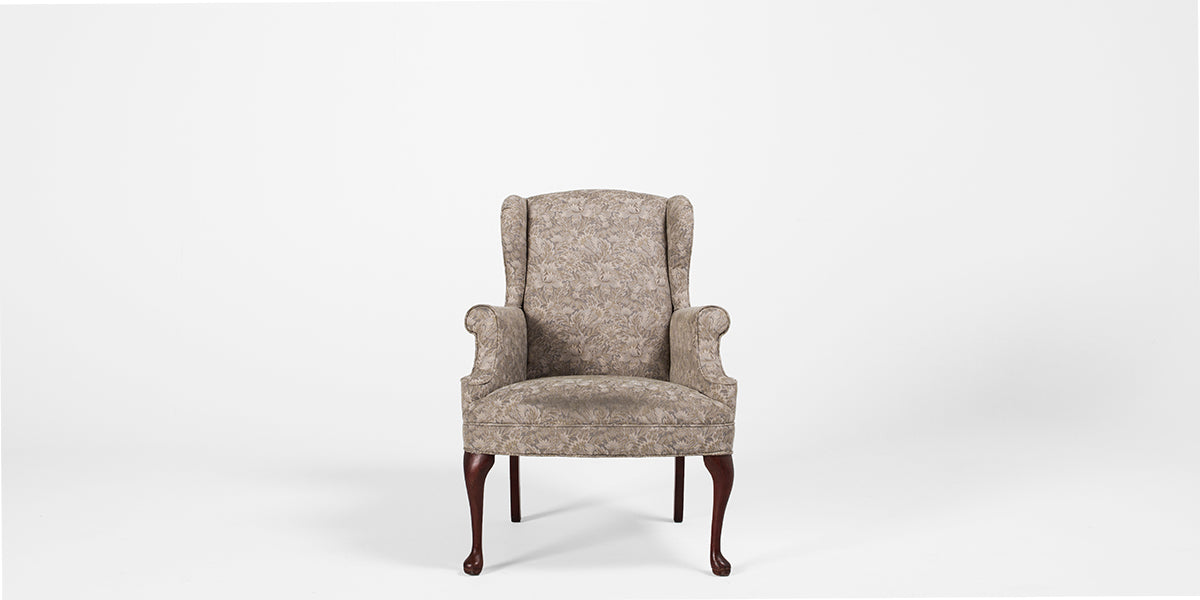 Beige Fabric Wing Back Chair