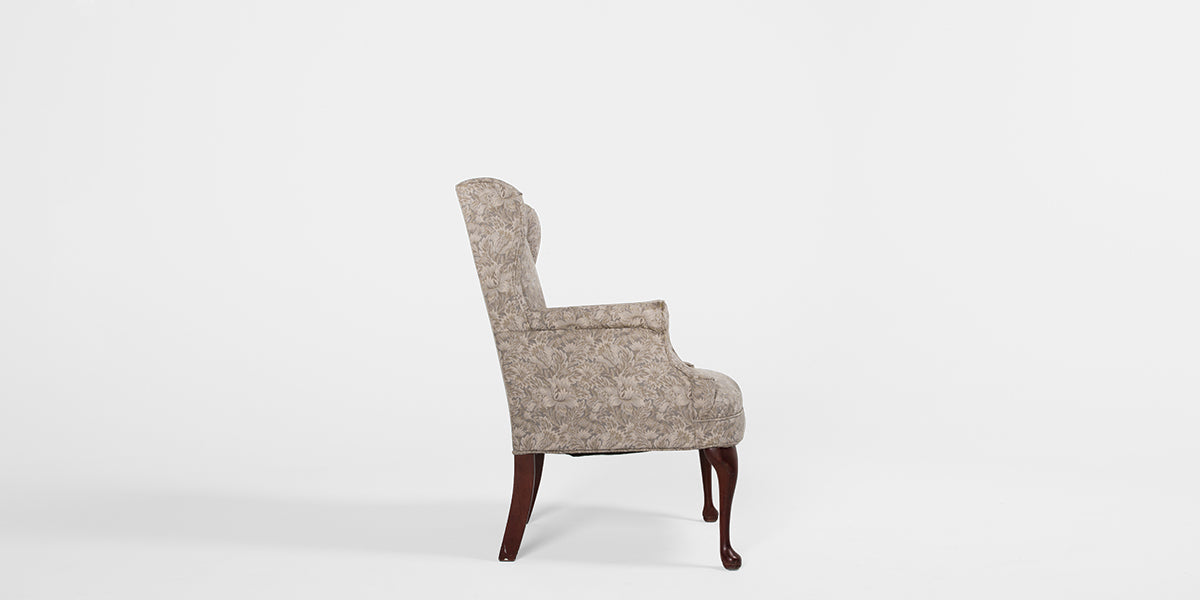 Beige Fabric Wing Back Chair