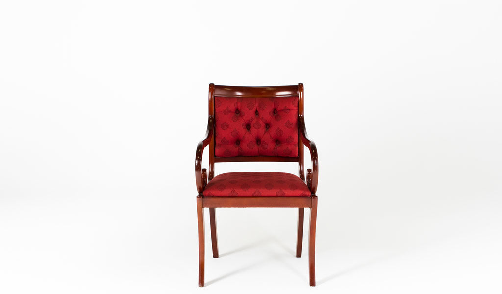 Mahogany Chair w/ Tufted Red Fabric