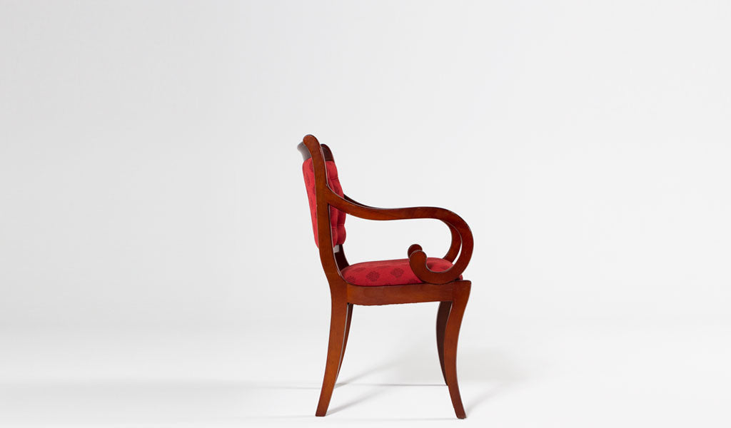 Mahogany Chair w/ Tufted Red Fabric