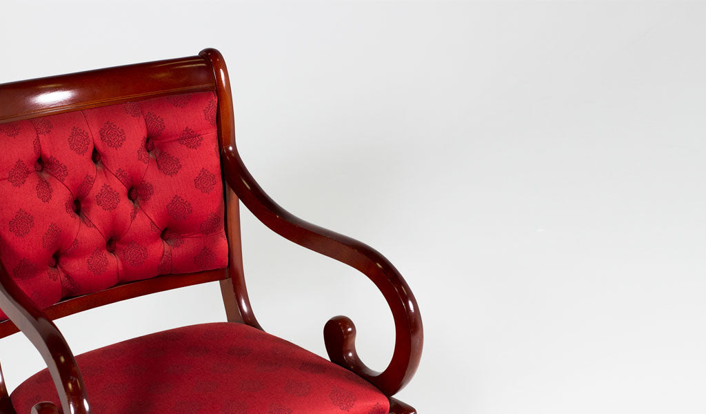 Mahogany Chair w/ Tufted Red Fabric