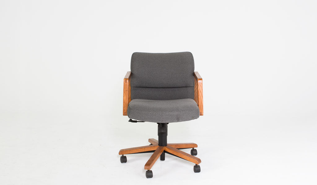 Grey Fabric Task Chair with Oak Arms and Base