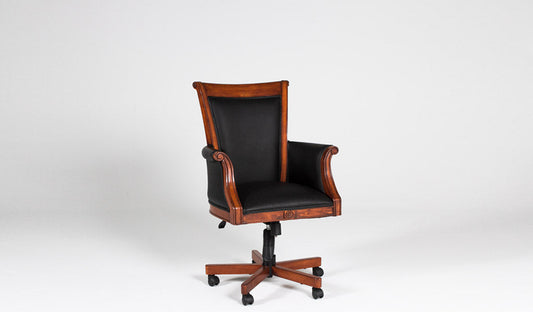 Black Leather Executive Chair with Cherry Frame