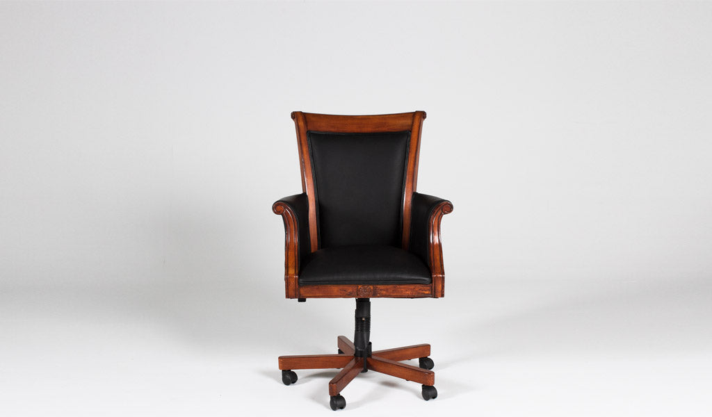 Black Leather Executive Chair with Cherry Frame