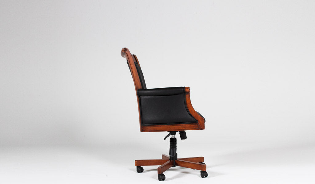 Black Leather Executive Chair with Cherry Frame