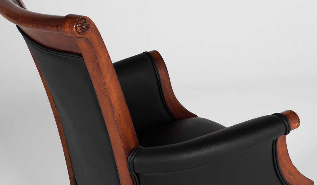 Black Leather Executive Chair with Cherry Frame