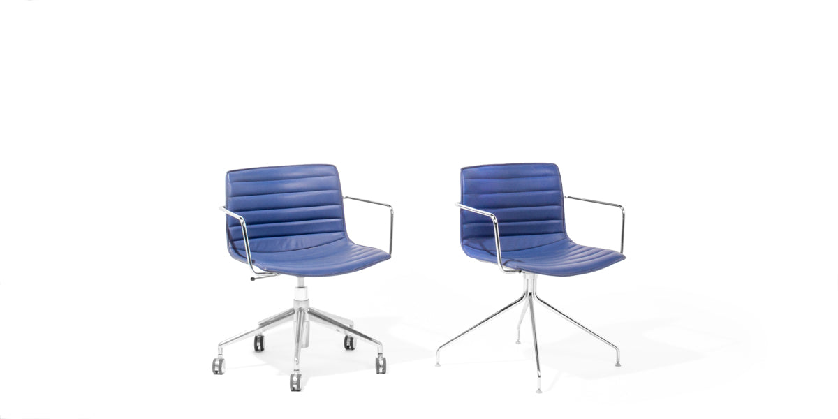 Blue Leather Mid-Back Chair with Chrome Base