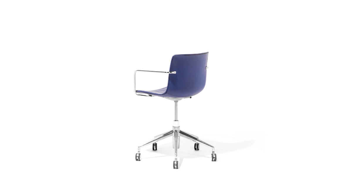 Blue Leather Mid-Back Chair with Chrome Base