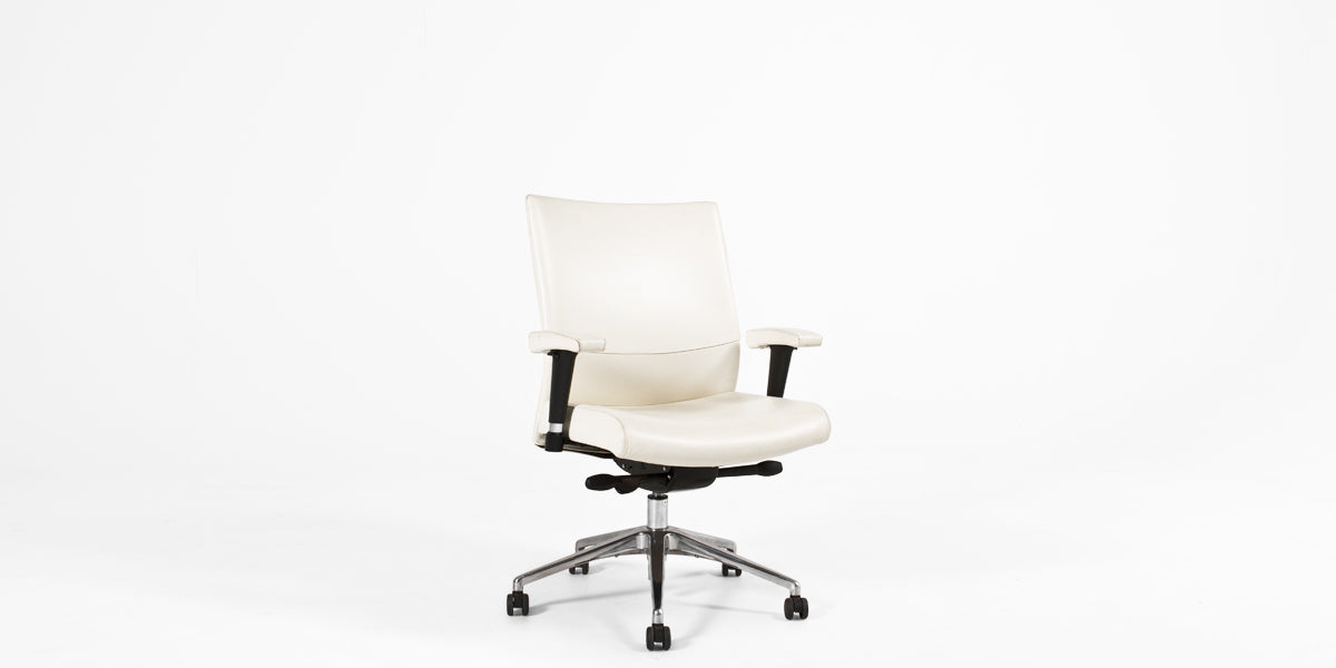 Ivory Leather Mid Back Chair