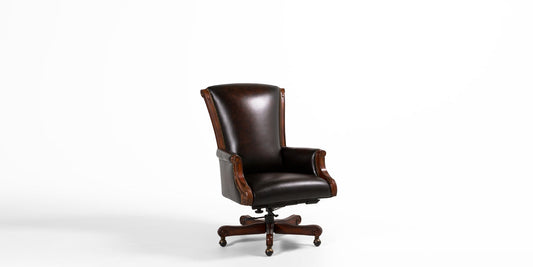 Brown Leather High Back Chair with Brass Nailhead