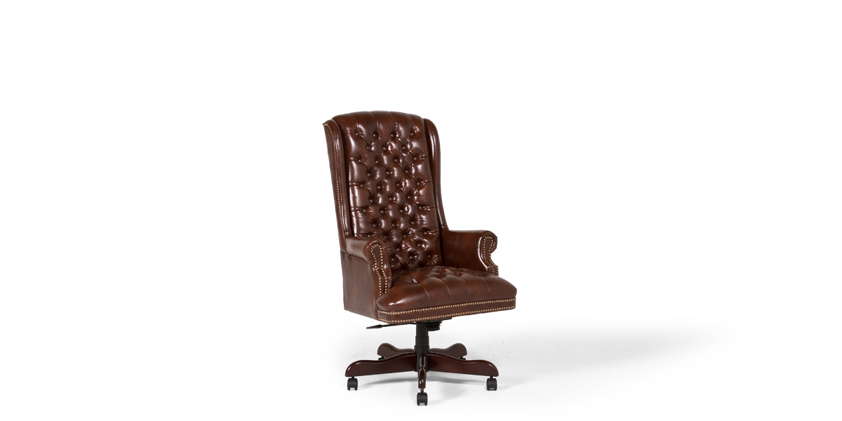 Brown Leather Tufted High Back Chair