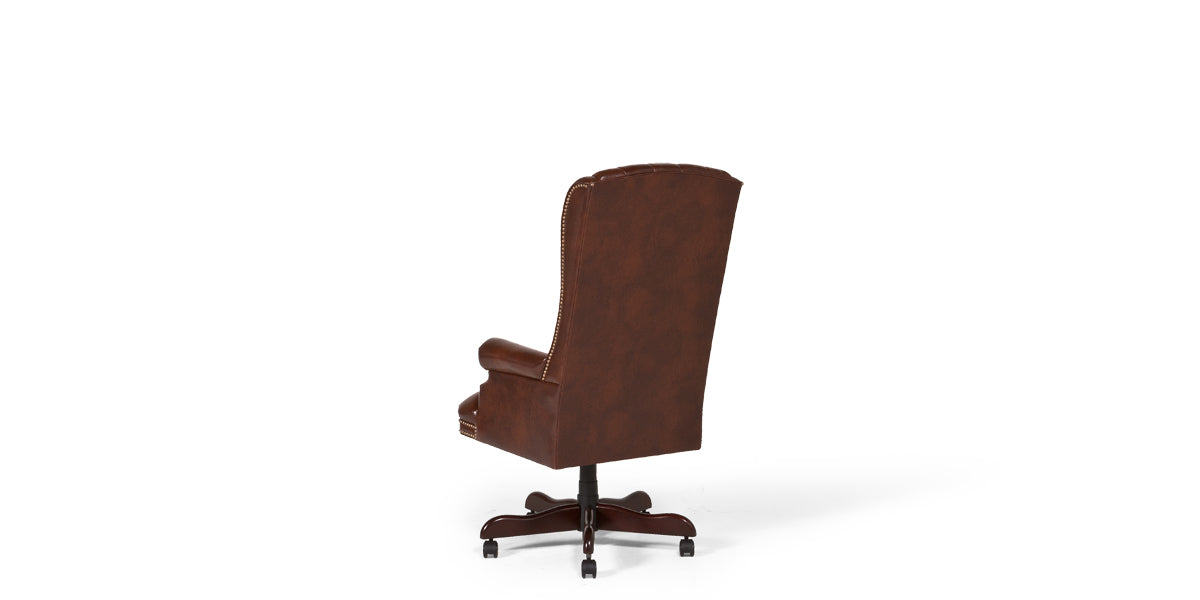 Brown Leather Tufted High Back Chair